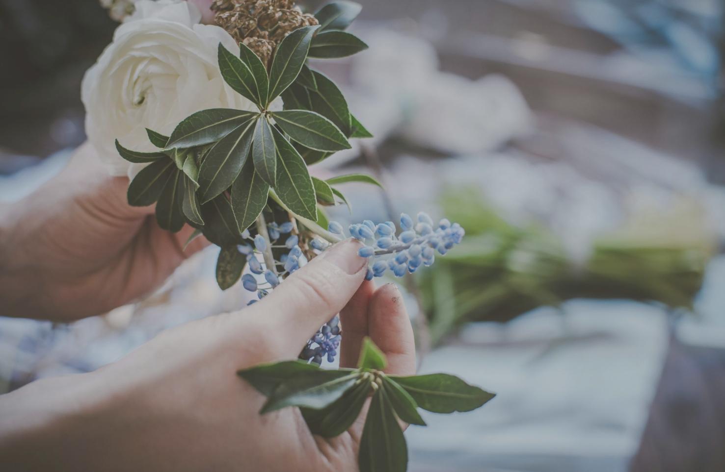 Fresh floral arrangement workspace in Manchester studio